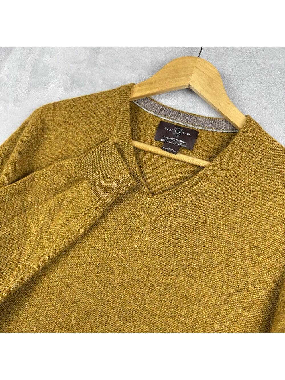 Black Brown 1826 100% Cashmere V-Neck Sweater Mustard Gold Mens M Quiet luxury - Picture 1 of 8